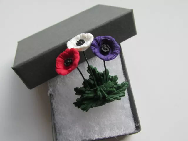 Handmade Red White Purple Remembrance Poppy Flower Spray Brooch Pin  Made in UK