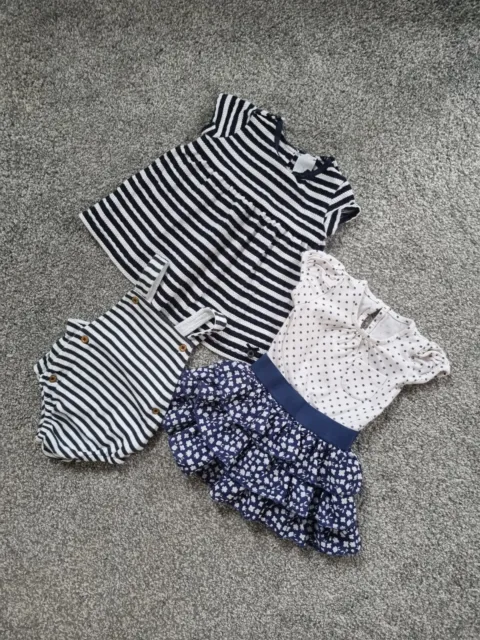 Baby Girls Dress Outfit Bundle 3-6 Months Navy Blue Stripes Floral romper d