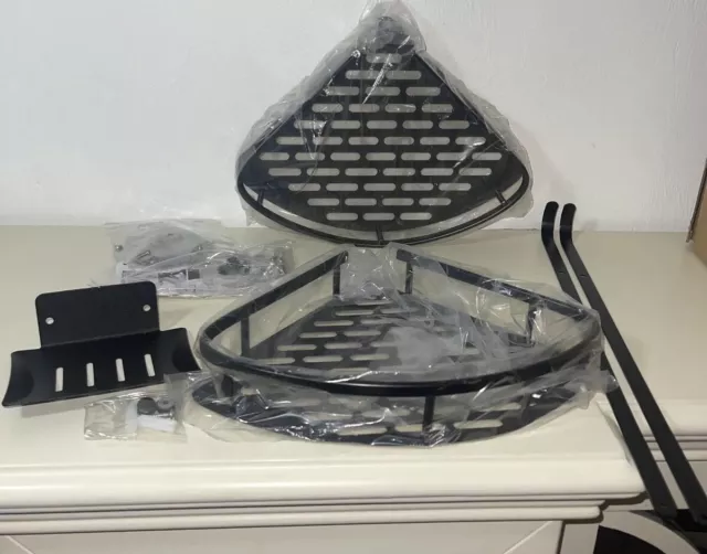 Shower Caddy Bathroom Shelf 2 Tiers Corner Caddies Organizer Rag Hooks Soap Dish