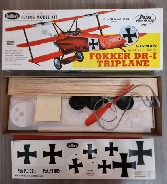 Guillows 204 Fokker Dr-I Triplane - Rubber Power Balsa Kit, 20" Wing Span - READ