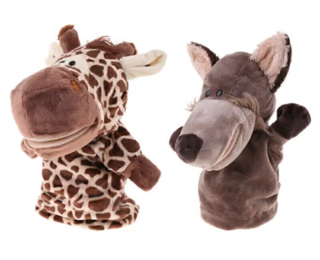 2pcs niedliche Plüsch Velour Tiere Handpuppen Giraffe & Wolf Kind Child A2O LOVE