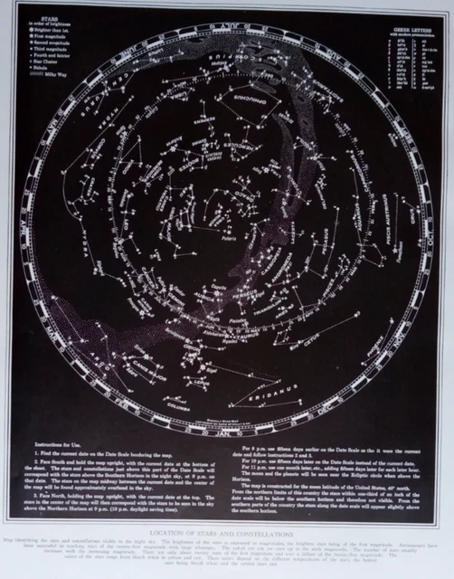 VINTAGE 1945 ATLAS Map of Location of Stars & Constellations & Analysis ...