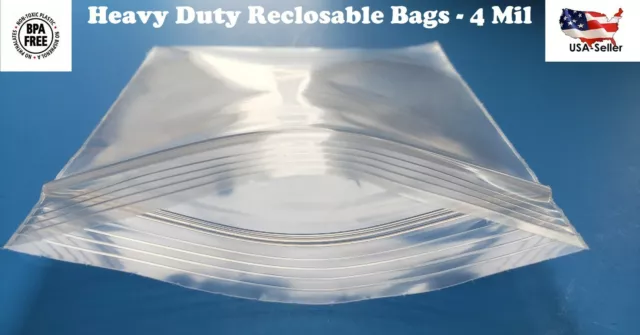 Clear Zip Seal Plastic Bags 4 Mil Heavy Duty Poly Reclosable Zipper Top Lock 4ML