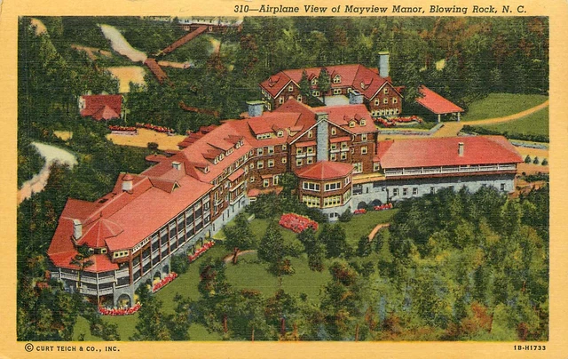Postcard North Carolina Mayview Manor Airplane View Blowing Rock Linen Unused