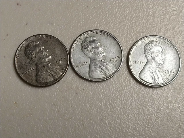 1943 P D S Lincoln Steel Wheat Penny Cent -- 3 COINS   Lot 3