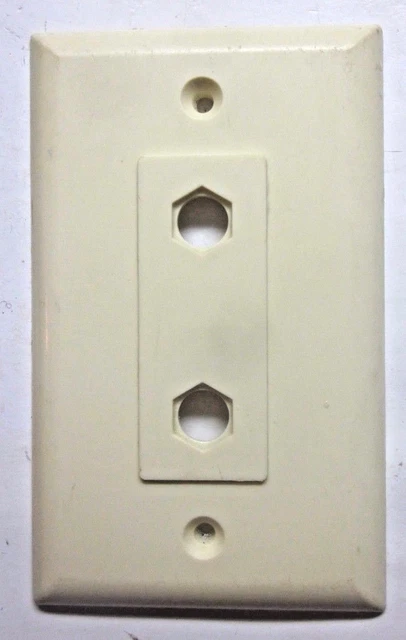 Beige Plastic FM TV Double Coax Coaxial Wall Plate Cover Inner Rectangle Vtg MCM