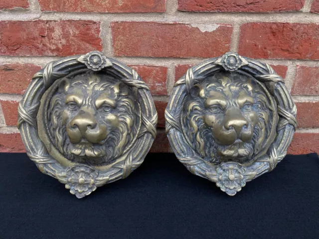 Huge Pair of Solid Cast Brass Vintage Lion Head Door Knockers From London Hotel