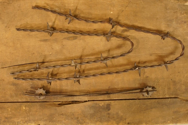 Antique Barb Wire Pieces One Rare Hodge & Goss Spur Barb Wire 3 Pieces 19th C.