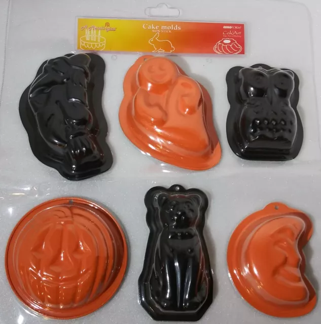 Cak'Art Metalurgica 6 Halloween Themed Small Cake Molds Witch Cat Owl Ghost Moon