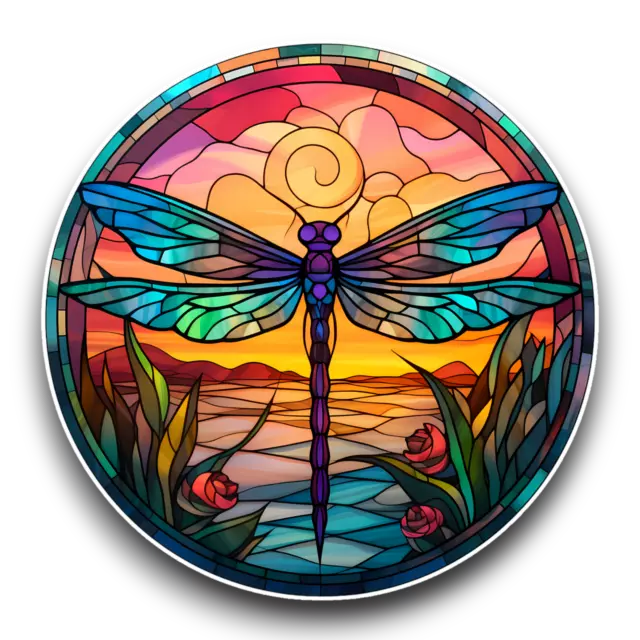 LARGE Dragonfly Insect Stained Glass Window Effect Vinyl Sticker Decal