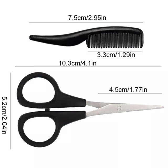 2Pcs Beard Mustache Scissors Comb Nose Hair Trimming Travel Grooming Kit 3