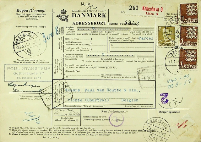 Sephil Dänemark 1958 4v Auf Paket Karte Von Kopenhagen Sich Belgien