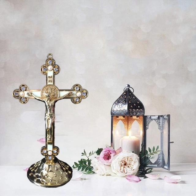 Stehendes Kruzifix mit Sockel Legierung Kreuz für Haus Kapellen Dekoration  G1J4