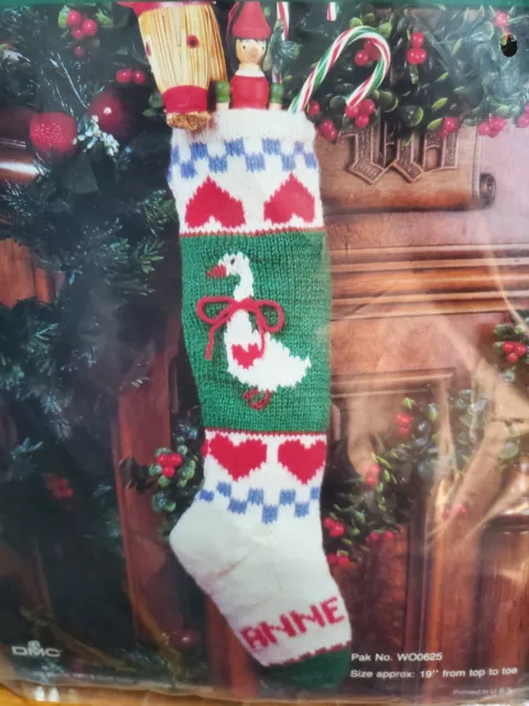 VINTAGE 86' Bernat Knitted Christmas Stocking Kit Holiday Goose 19"  WO0625