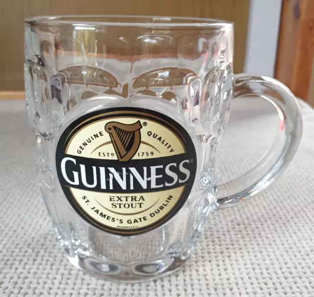 GUINNESS EXTRA STOUT BEER DIMPLED 16oz GLASS TANKARD