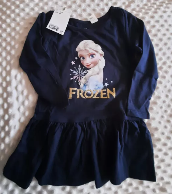 H & M Girls Long Sleeved Disney Elsa Frozen Dress Ages 1.5 - 2 Yrs / 92 BNWT