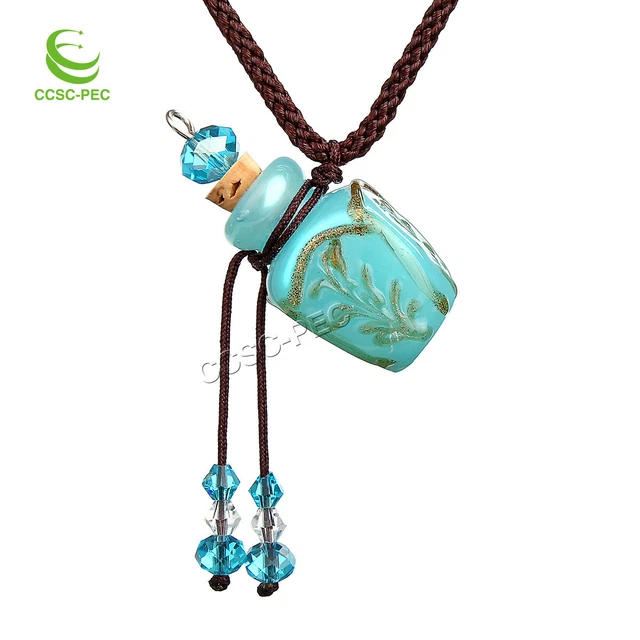 Lampwork Glass Bottle Pendant Necklace Perfume Essential Oil Diffuser Handmade