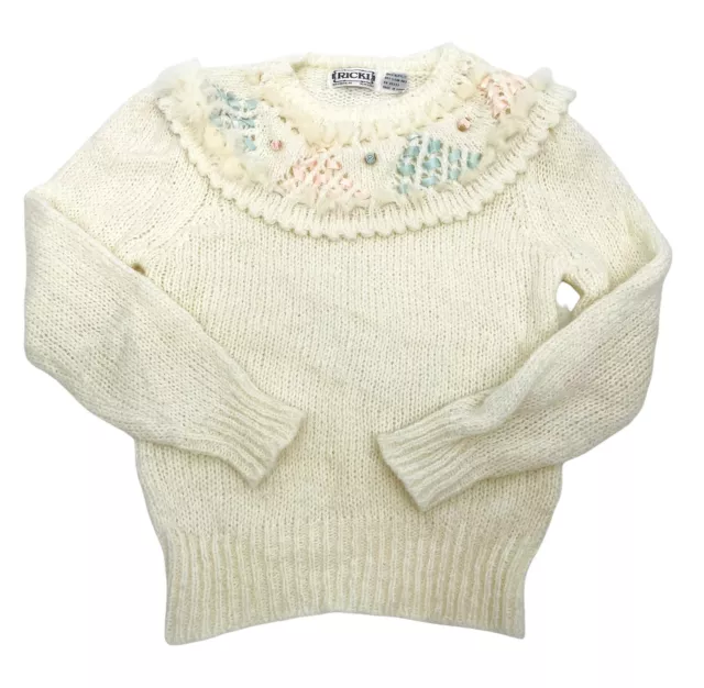 Vintage RICKI Miss Erika NY Sweater Knit Floral Rosebud Weave Made in Korea