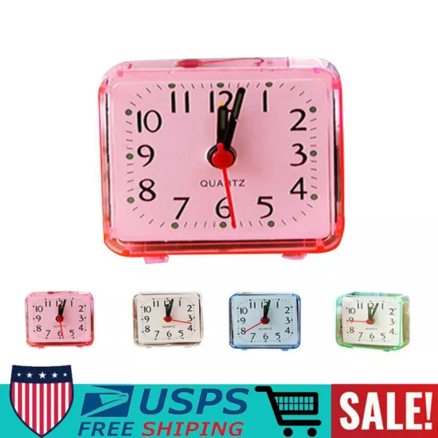 Square Small Bed Alarm Clock Transparent Case Compact Travel Mini Desk Clock