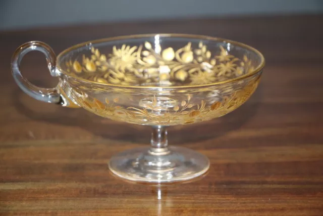 Large cut crystal gilt engraved tazza 19th century hand blown antique glass bowl