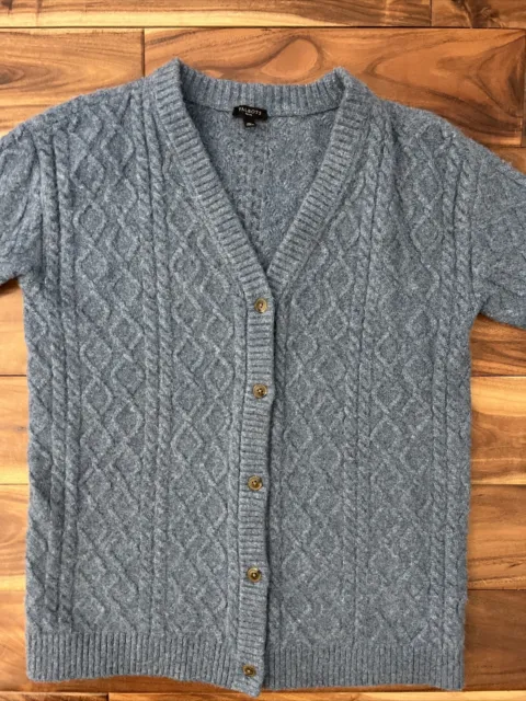 Talbots Women’s Wool Alpaca Blend Blue Cable Knit Cardigan Sweater Size M Petite