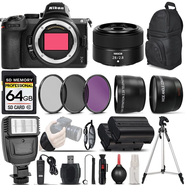 NIKON Z5 MIRRORLESS Digital Camera + 28mm f/2.8 Lens + Flash 64GB