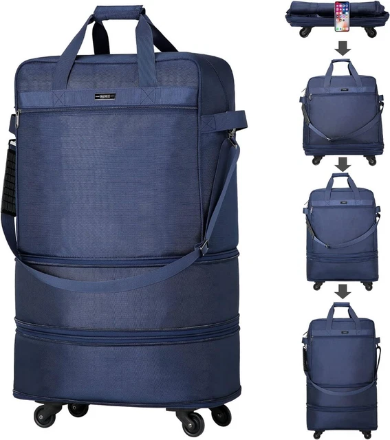 Hanke Expandable Hand Luggage Suitcase Large Foldable Lightweight 4 Wheels Blue