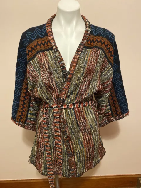 VTG 70s Sears Knit Boutique Southwest Belted Cardigan Sweater Large