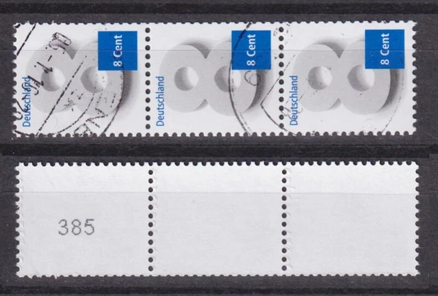 Bund 3188 RM 3er Streifen mit ungerader Nummer oben 8 Cent gestempelt