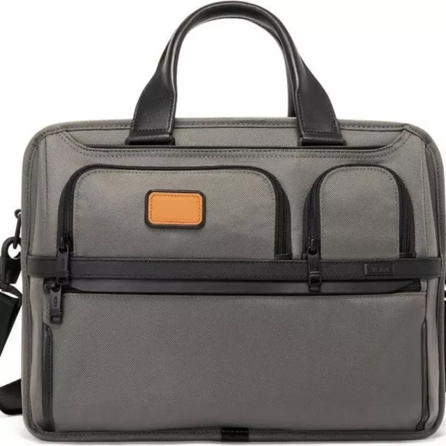Tumi Alpha 3 Expandable Organizer Laptop Brief ALLOY GRAY  TAN $625