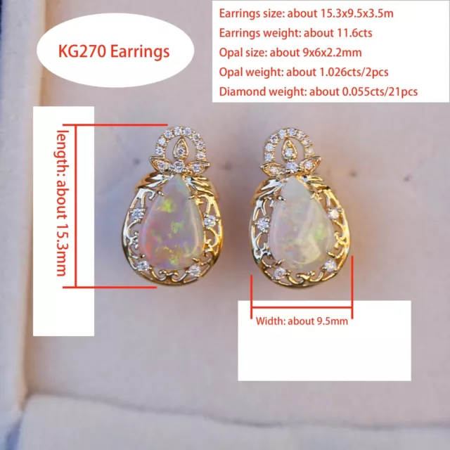 Natural Australia solid opal w/diamond pendant earring 18K yellow Gold KG270 271 3