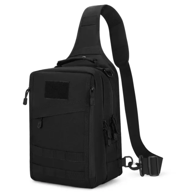 Tactical Military Chest Sling Bag Molle Crossbody Travel Shoulder Backpack Black