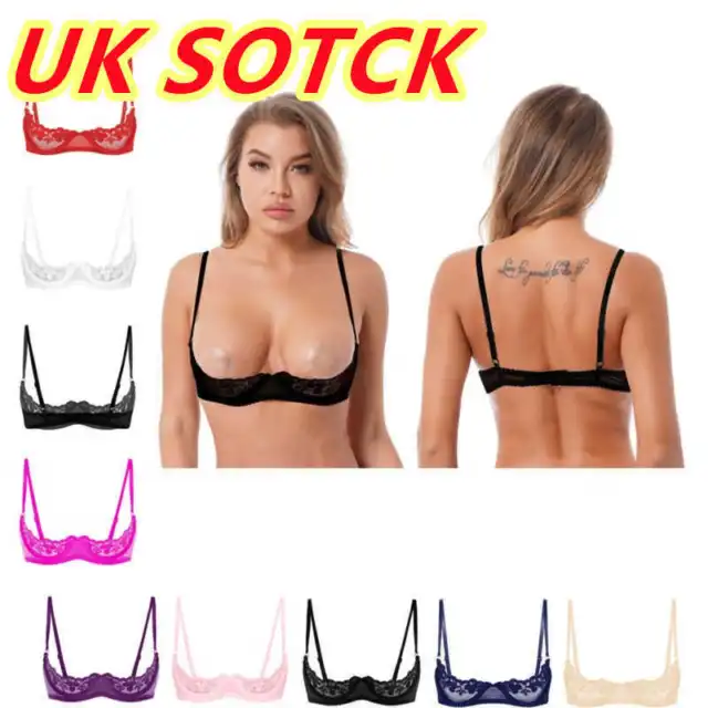 UK Women Sexy Floral Lace Bra Tops Unlined Push Up Lingerie Open Cups Underwear