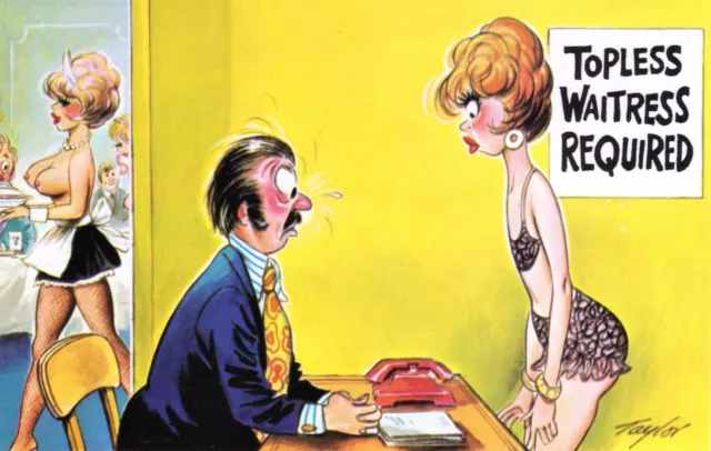 Vintage 1970's Bamforth COMIC Postcard (new old stock) Topless Waitress #587