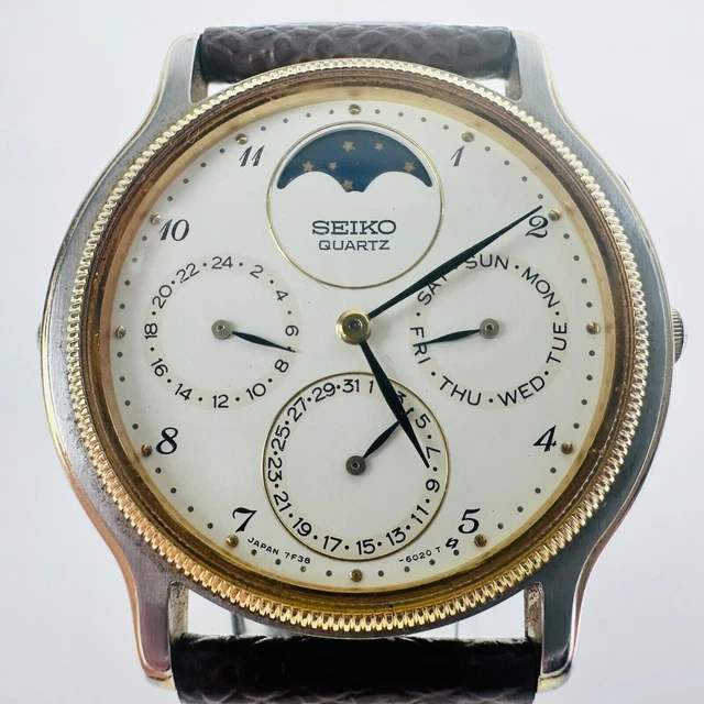 SEIKO QUARTZ 7F386190 Montre Phase de Lune Calendrier Vintage Japon Jdm EUR 308,52 PicClick FR