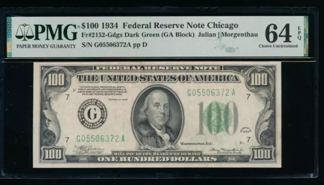 AC 1934 $100 Chicago FRN PMG 64 EPQ Fr 2152-G .. Uncirculated!