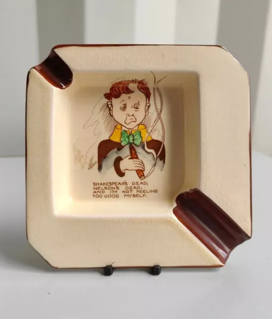 Antique Carlton Ware Pottery Ashtray Shakespeare Nelson Comical Quote Art Deco