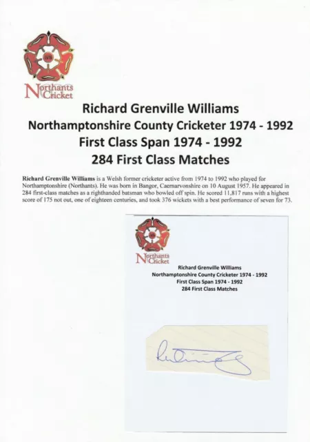 RICHARD WILLIAMS NORTHAMPTONSHIRE COUNTY CRICKETER original autograph cutting