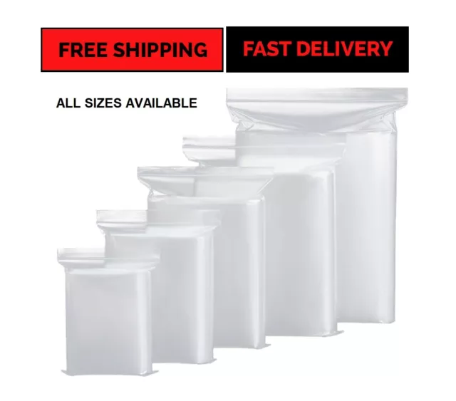 Grip Seal Bags Clear Press Seal Poly Plastic Resealable Zip Baggies - All Sizes