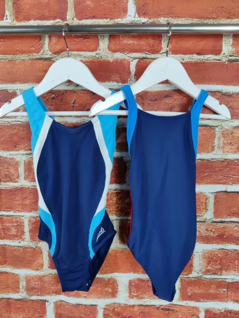 Girls Bundle Age 5-6 Years Zoggs M&S Navy Swimming Costume Swimsuit Set X2 116Cm