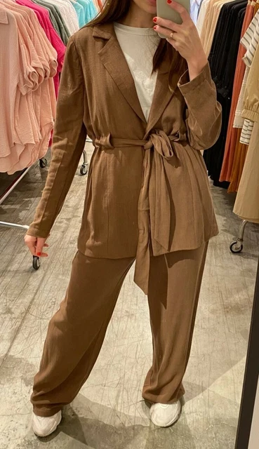 Completo donna giacca e pantaloni palazzo misto lana e cotone 