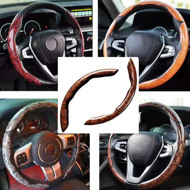 Wooden Car Steering Wheel Cover Non-Slip Handle Sleeve Interior Decorative Part