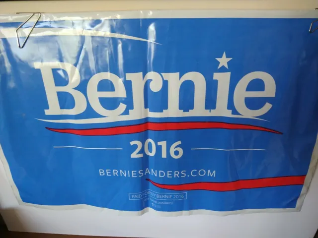POLITICS (2016) Sign: BERNIE (Sanders) Not Billionaires NH Primary Blue Plastic