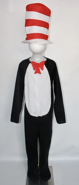 Costume bambino gatto col cappello Dr Seuss cartone animato abito elegante età 10 11 12