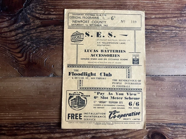Southport v Newport County 1962-63 Div 4 ‘no Writing’