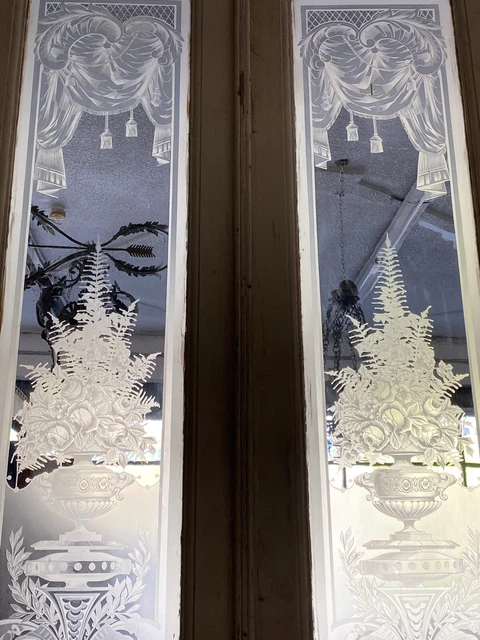 Old Etched Glass Victorian Parlor Doors 124x24ea 48total Open 3