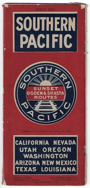 1911 Southern Pacific Railroad Timetable Sunset Ogden Shasta Routes Map