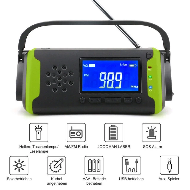 Aznever Solarradio Mit Handkurbel - Notfallradio Mit LED-Licht Für Outdoor & Camping