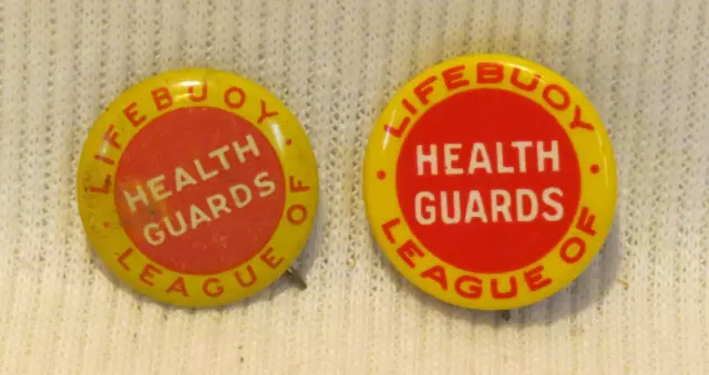 Lot of 2 Vintage 1930's / 1940's League Of Health LIfebuoy Guards Tin Pin 3/4"