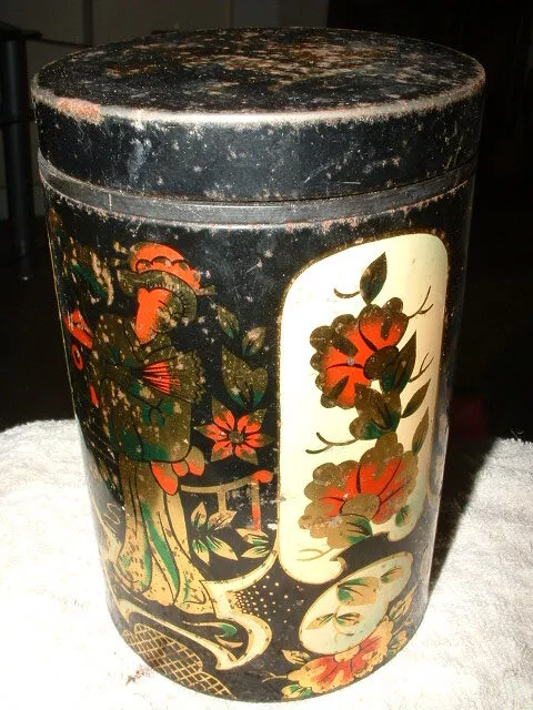 Interesting Vintage English Tea Caddy Tin Japanese Design